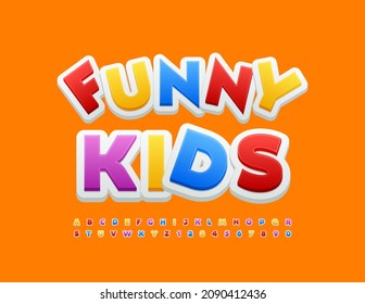 Vector Colorful Emblem Funny Kids.  Trendy Bright Font. Creative Alphabet Letters and Numbers