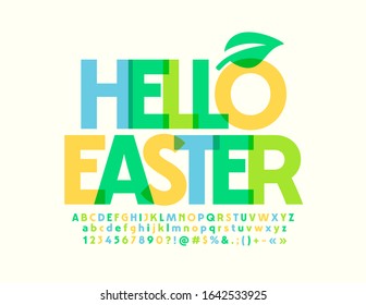 Vector Colorful Emblem Hello Easter. Stylish Watercolor Font. Artistic Alphabet Letters And Numbers.