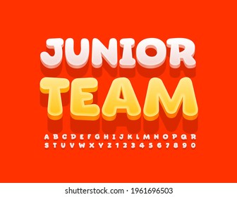 Vector colorful Emblem Junior Team. Cute 3D Font for Kids. Artistic Alphabet Letters and Numbers set