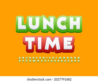 Vector colorful Emblem Lunch Time. Trendy Bright Font. Creative Alphabet Letters and Numbers se