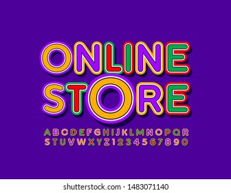 Vector colorful Emblem Online Store. Bright Uppercase Font. Creative Alphabet Letters and Numbers