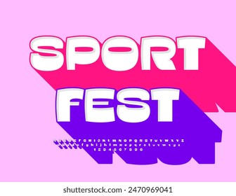 Emblema de Vector colorido Sport Fest. Fuente 3D de moda con sombra grande. Conjunto de letras y números de alfabeto con estilo brillante.