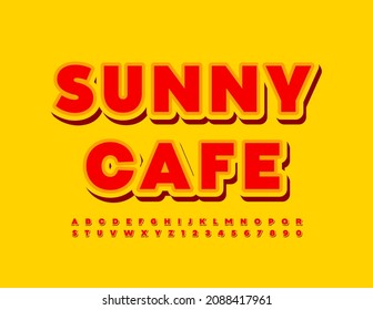 Vector colorful Emblem Sunny Cafe. Bright Modern Font. Creative Alphabet Letters and Numbers.