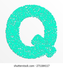 Vector colorful English or Latin alphabet items with grain texture, letter Q