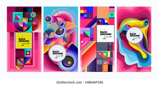 Vector Colorful Ethnic Geometric Pattern Background Set. Pattern Background Illustration for Banner, Poster, Cover,Packaging Design Template.
