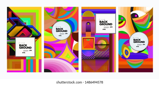Vector Colorful Ethnic Geometric Pattern Background Set. Pattern Background Illustration for Banner, Poster, Cover,Packaging Design Template.