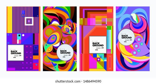 Vector Colorful Ethnic Geometric Pattern Background Set. Pattern Background Illustration for Banner, Poster, Cover,Packaging Design Template.