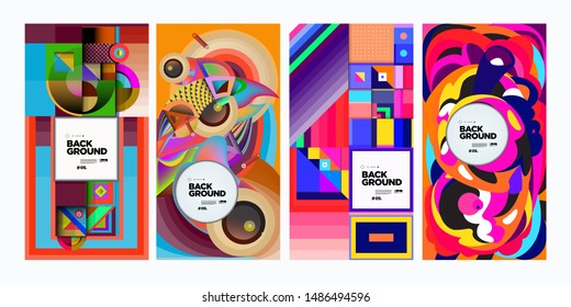 Vector Colorful Ethnic Geometric Pattern Background Set. Pattern Background Illustration for Banner, Poster, Cover,Packaging Design Template.