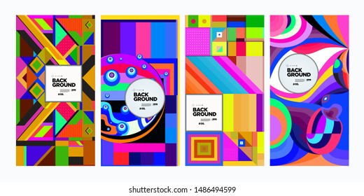 Vector Colorful Ethnic Geometric Pattern Background Set. Pattern Background Illustration for Banner, Poster, Cover,Packaging Design Template.