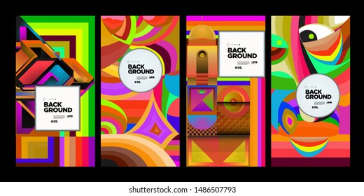 Vector Colorful Ethnic Geometric Pattern Background Set. Pattern Background Illustration for Banner, Poster, Cover,Packaging Design Template. Autumn and Thanks giving Background.
