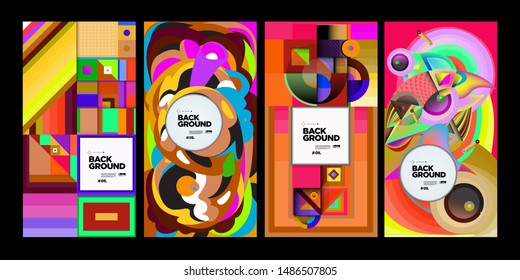 Vector Colorful Ethnic Geometric Pattern Background Set. Pattern Background Illustration for Banner, Poster, Cover,Packaging Design Template. Autumn and Thanks giving Background.
