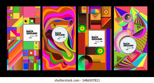 Vector Colorful Ethnic Geometric Pattern Background Set. Pattern Background Illustration for Banner, Poster, Cover,Packaging Design Template. Autumn and Thanks giving Background.
