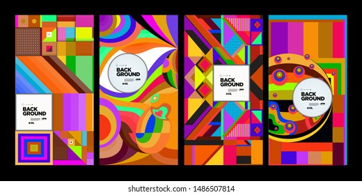 Vector Colorful Ethnic Geometric Pattern Background Set. Pattern Background Illustration for Banner, Poster, Cover,Packaging Design Template. Autumn and Thanks giving Background.
