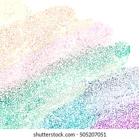 Vector Colorful explosion of confetti. Coloured glitter and sprinkles. Grainy abstract holiday illustration. Multi colored texture.