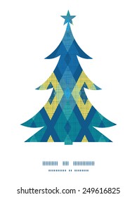 Vector colorful fabric ikat diamond Christmas tree silhouette pattern frame card template