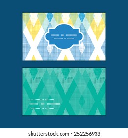 Vector colorful fabric ikat diamond horizontal frame pattern business cards set