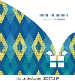 Vector colorful fabric ikat diamond Christmas gift box silhouette pattern frame card template