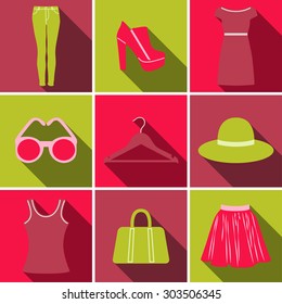 vector colorful fashion icon set consisting of nine icons. EPS