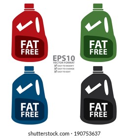 Vector : Colorful Fat Free Milk In Gallon Icon Or Label Isolated On White Background