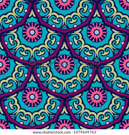 Vector colorful festival seamless pattern mandala art vintage doodle flower rapport design