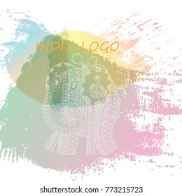 Vector colorful festive background with an Indian elephant in gentle pastel colors. Indian logo.
