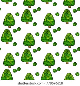Vector colorful fir tree seamless pattern. Background with christmas trees. Green xmas tree pattern on white. For your web design. Hand draw.