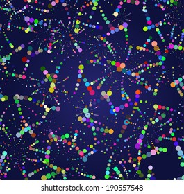 Vector colorful fireworks with circles and sparks on blue background