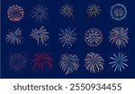 Vector colorful fireworks collection  illustration. 