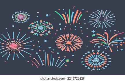 Vector colorful fireworks festive christmas firecrackers night party festival salutes vector background