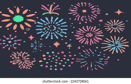 Vector colorful fireworks festive christmas pyrotechnics firecrackers night winter party festival