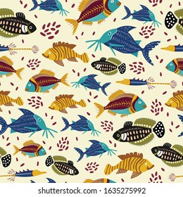 vector colorful fish flock seamless pattern tile.