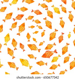 Vector colorful fishes swimming clockwise on white background