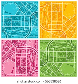 Vector colorful flat city map backgrounds set