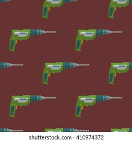 vector colorful flat design electric drill device electrical instrument tool home remodel decoration seamless pattern background