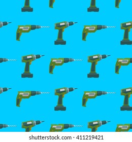 vector colorful flat design electric drill and screwdriver devices electrical instruments tools home remodel decoration seamless pattern background