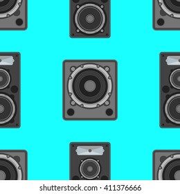 vector colorful flat design electrical device satellites and subwoofers loudspeakers decoration seamless pattern blue background