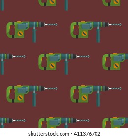 vector colorful flat design hammer rotary drill perforator device electrical instrument tool home remodel decoration seamless pattern background