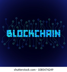 vector colorful flat design peer-to-peer distributed database blockchain technology pixelated decoration background isolated dark blue background
