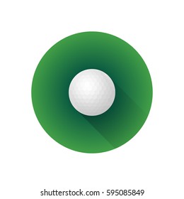 vector colorful flat design professional white golf ball isolated illustration green background circle icon with long shadow