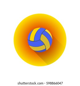 vector colorful flat design professional blue yellow stripes volleyball ball isolated illustration cyan background circle icon with long shadow