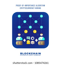vector colorful flat design proof of importance algorithm cryptocurrency POI mining principle explain scheme illustration blue rounded square icon isolated white background
