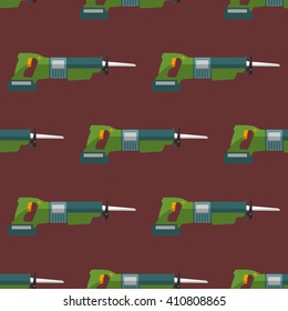 vector colorful flat design reciprocating saw device electrical instrument tool home remodel decoration seamless pattern background
