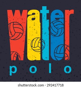 Vector colorful flat design style illustration of signature "water polo" on textured background. Template for your print or design