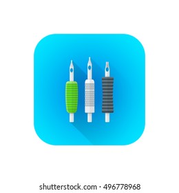 vector colorful flat design tattoo machine metal grips rubber tubes set illustration rounded square icon with shadow