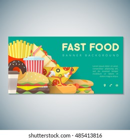 vector colorful flat design various fast food illustration green isolated background deco banner template
