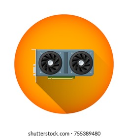 vector colorful flat design video card computer graphics processing unit adapter illustration with long shadow isolated circle orange icon on white background 