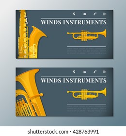 vector colorful flat design wind music instruments