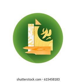 vector colorful flat design wood scrap waste box sawmill garbage illustration green icon long shadow isolated white background