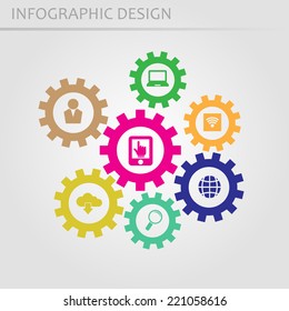 Vector colorful flat gears. Bright infographic design