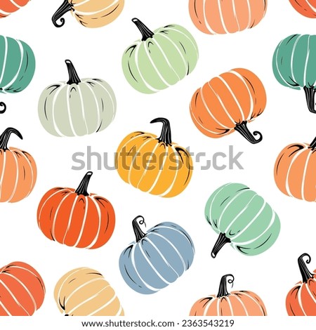 Vector Colorful Flat Halloween pumpkin seamless pattern design cartoon style pumpkin sticker illustration. Repeatable and printable pumpkin texture. Halloween and Holiday and Pumpkin Concept Design.